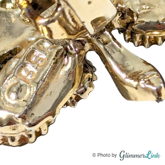 Vintage BSK Aurora Borealis Maple Leaf Gold Tone Ear Climber Clip On Earrings - Picture 8 of 9